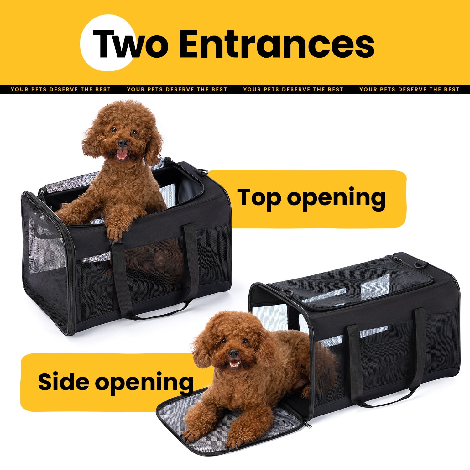 Conlun Cat Dog Carrier,Soft-Sided Pet Carriers for Dogs with 4-Sided Mesh,Cat Transport for Large Cats Small Dog Up to 9.9Kg,Collapsible Dat Travel Carrier-L,Black