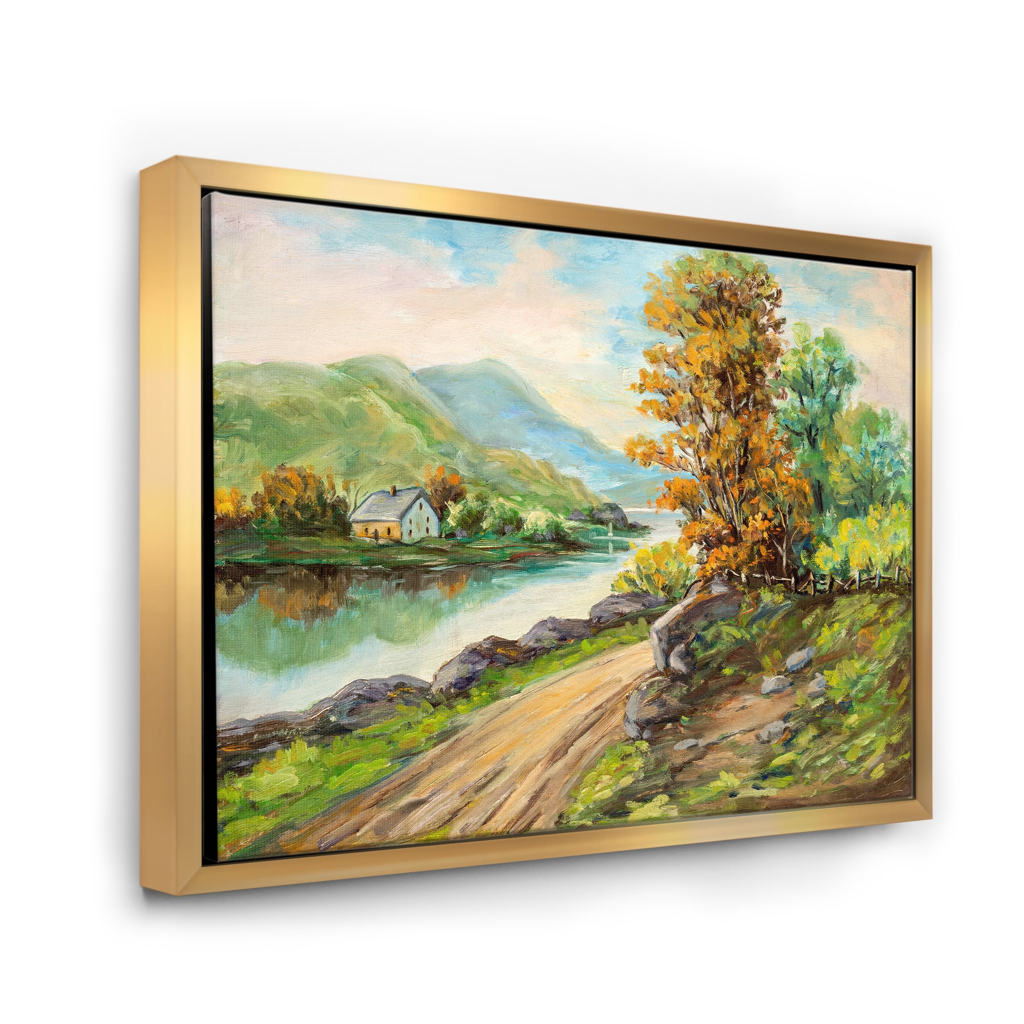 Designart 'The River By The Rural Road' Traditional Framed Canvas Wall Art Print