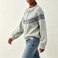 thumbnail image 4 of Sweater for Women Crew Neck Button Down Cardigan Fair Isle Knit Long Sleeve Relaxed Fit Casual Fall Pullover, 4 of 5