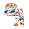 thumbnail image 2 of Junzan Flowers Birds And Butterflies Print Womens Pajama Sets,Long Sleeve Button Down For Women Pjs 2 Piece, 2 of 9