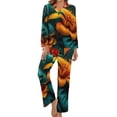 thumbnail image 2 of Elegante pijama Tropical de hojas y flores, conjunto de pijama suave de manga larga, 2 piezas, estético, patrón de primavera, regalo de ropa de dormir, 2 of 4