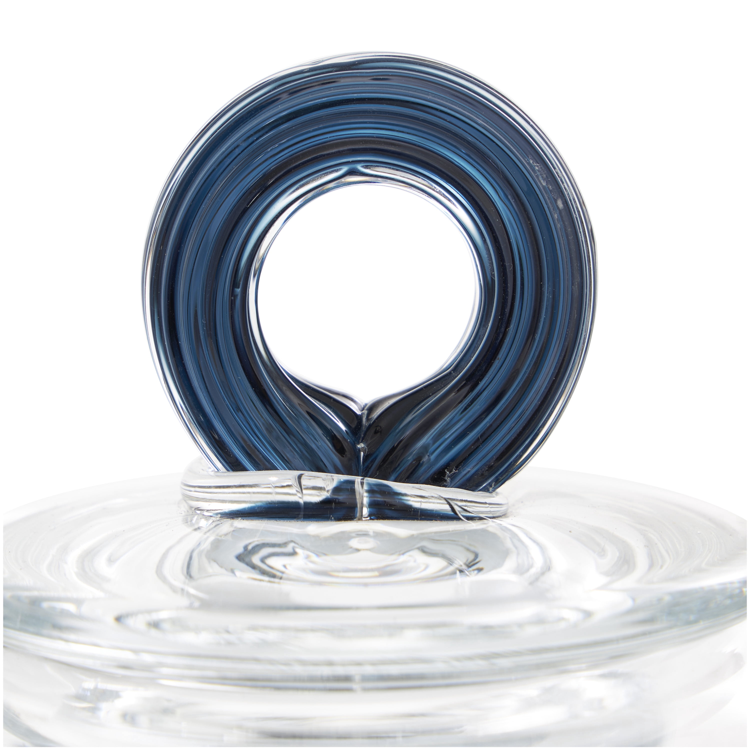 DecMode 9", 8"H Blue Glass Handmade Decorative Jars with Gold Flake Details and Ring Lids, 2-Pieces