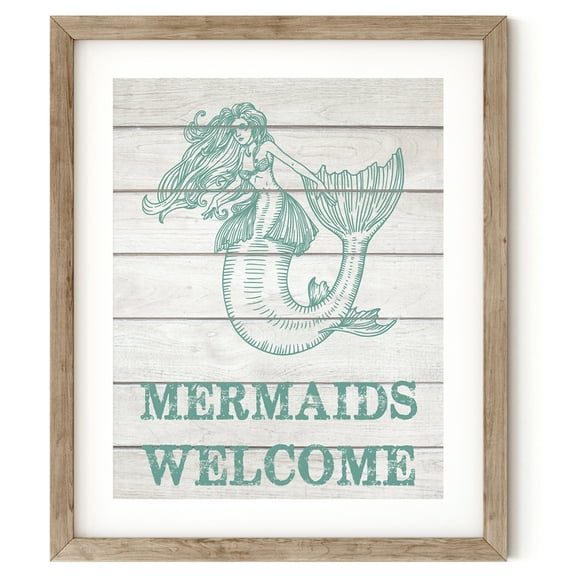 Mermaids Welcome Beach Canvas Decor (11 x 14 Wall Art Print Unframed)