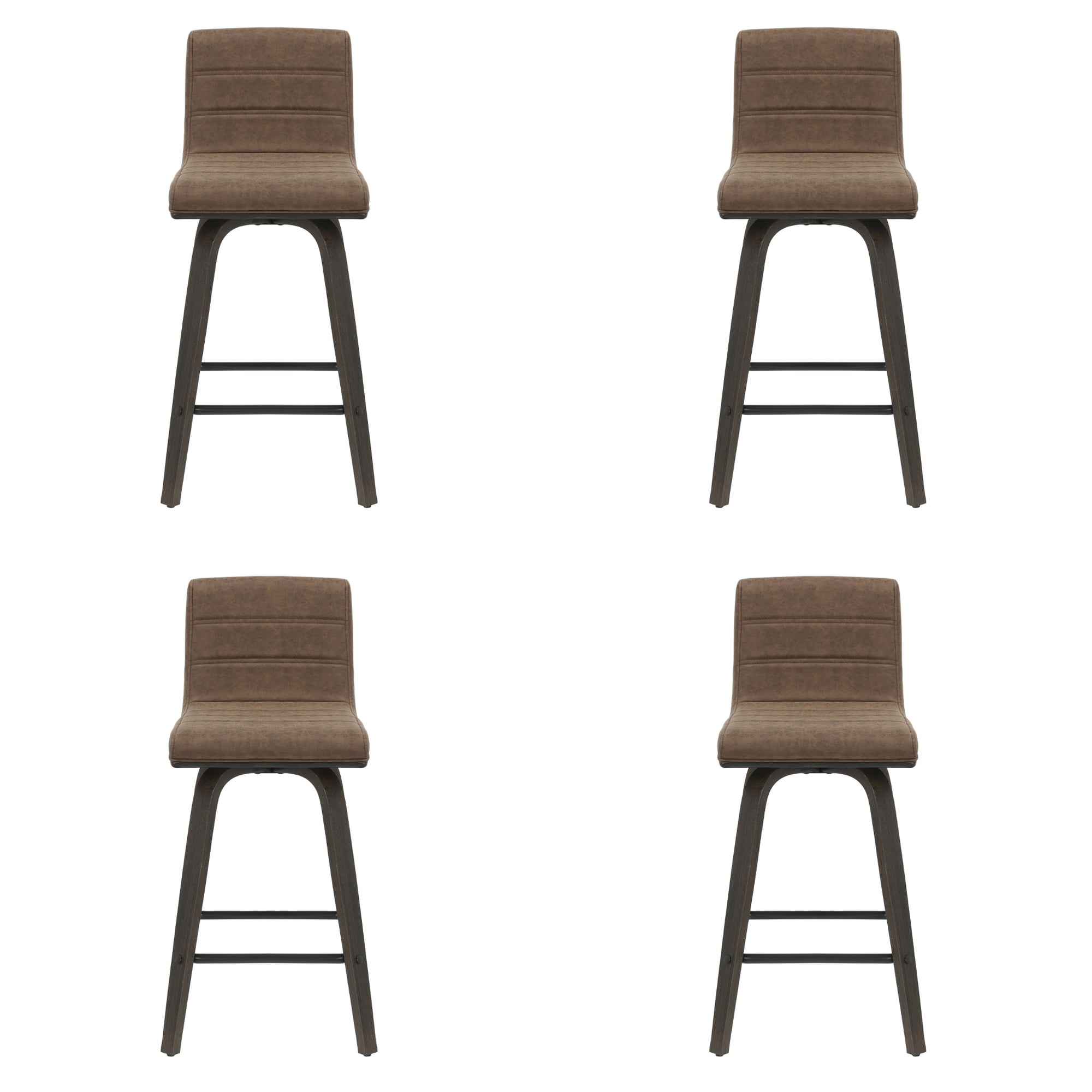 Vienna 35.5 in. H Swivel Counter Height Vintage Dark Brown Square Back Wood Bar Stool with Faux Leather Seat Set of 4