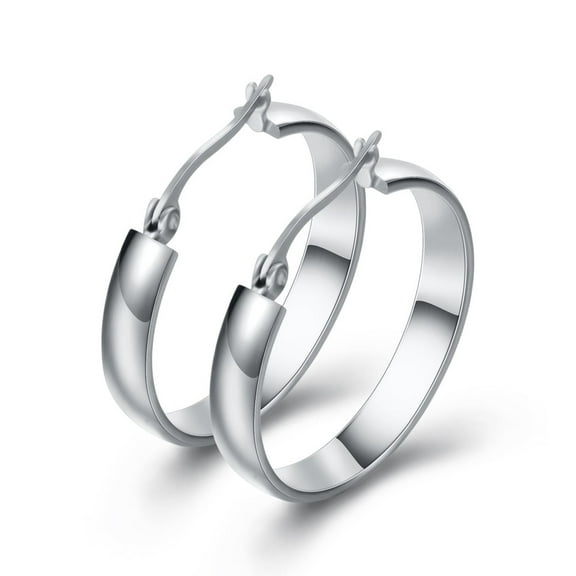 Thick Flat Edge Hoop Earrings for Women Stainless Steel Huggie Hoops
