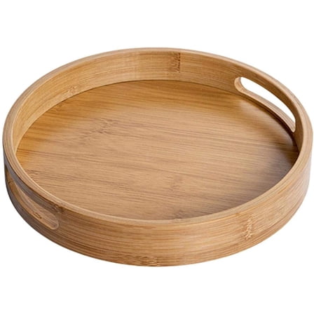NUISISABamboo Wood Round Tray w/Handles, Tea & Coffee Table Decorative Serving Tray Food