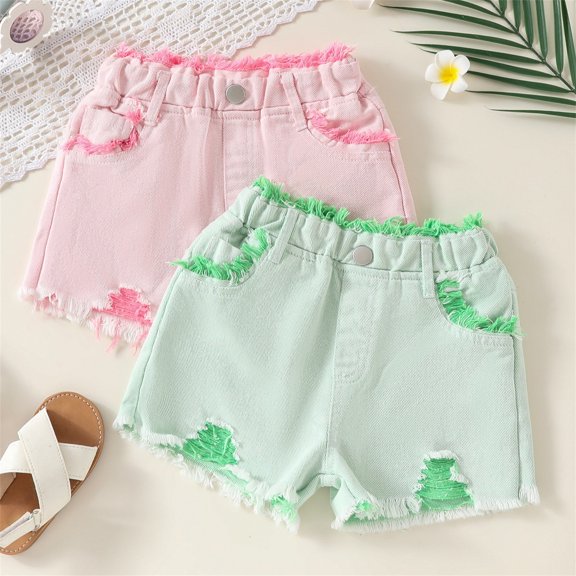 Toddler Shorts Girls Youth Distressed Wash Shorts Lightweight Play Green 2-3Y
