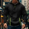 thumbnail image 2 of CCRFTGI Grey Hoodie Men Big and Tall Quarter Zip Pullover Fall Winter Sports Military Sweatshirt Long Sleeve Drawstring Gray Hoodie Men with Pockets Black L, 2 of 5