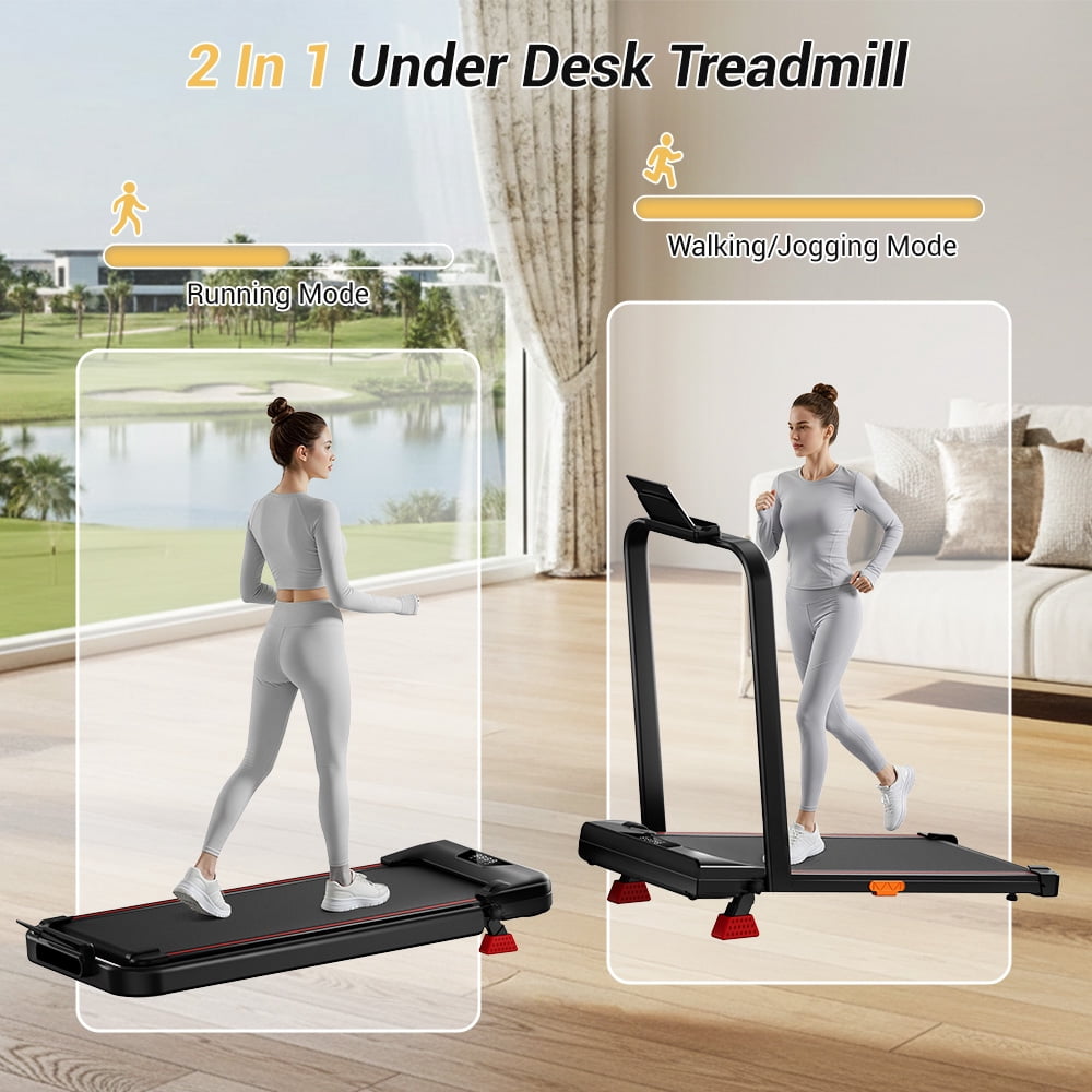 LEZEE 3-in-1 Folding Treadmill for Home and Office, 300 lbs Weight Capacity with LED Display & Remote Control