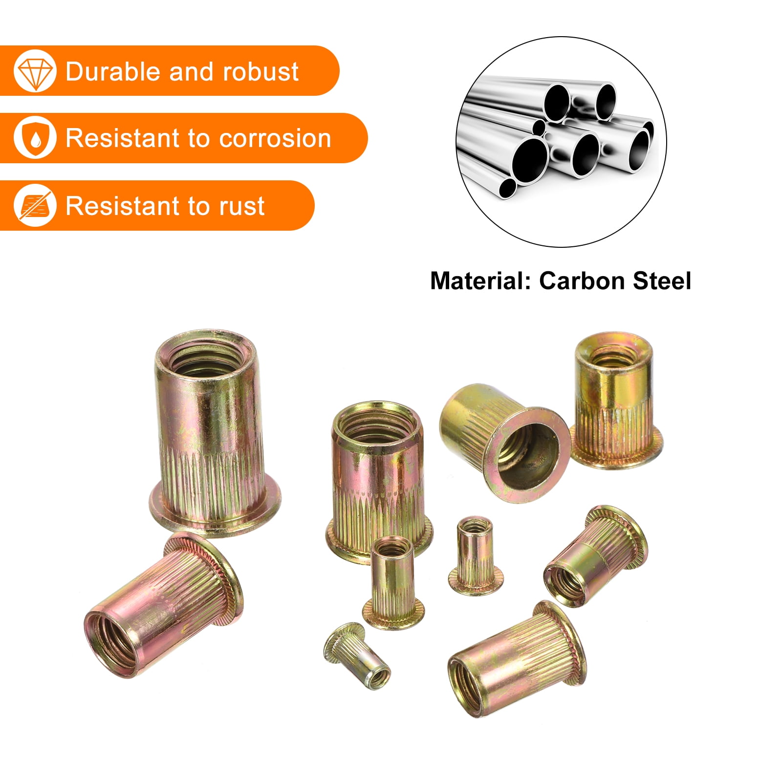Uxcell 50Pcs Rivet Nuts Flat Head, M12 Carbon Steel Thread Zinc Plated