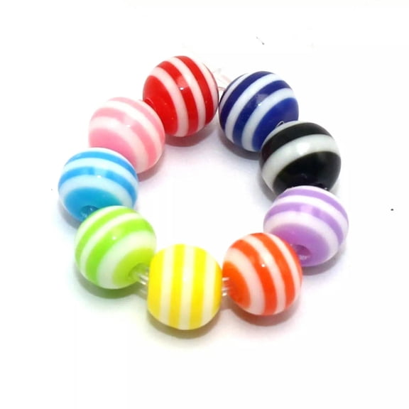 U8MO 1000 Mixed Colour Stripes Acrylic Round Beads 8mm Kid Crafts Jewelry Making