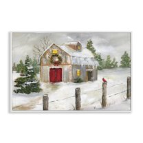 Stupell Industries Winter Farmhouse Scene Holiday Painting White Framed Art Prints Wall Art, 30 x 20