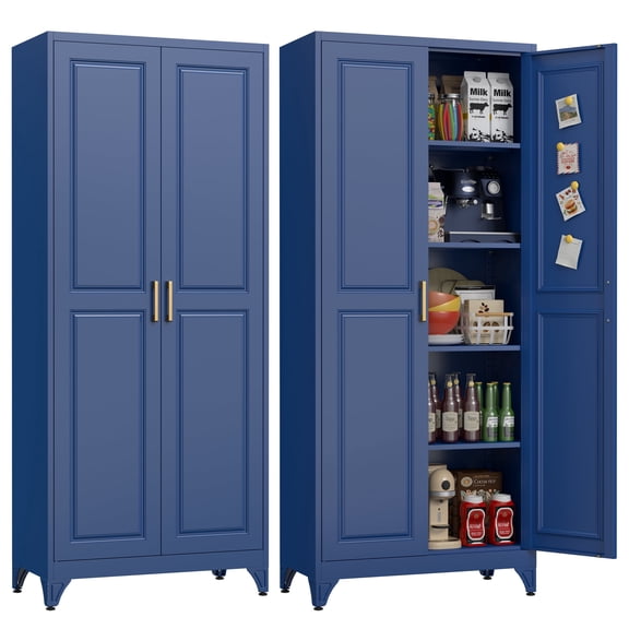 Polup Modern Metal Kitchen Pantry Storage Cabinet with 4 Adjustable Shelves,75" H Blue