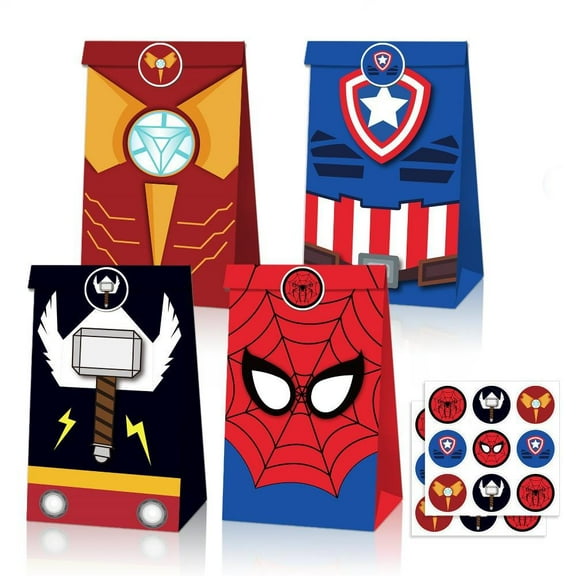 24pcs The Avengers Birthday Party Favor Bags, The Avengers Coloyrful Theme Small Gift Bags, Mini Goodie Bags Wrapped Treat Bags for Birthdays, Crafts and Activities