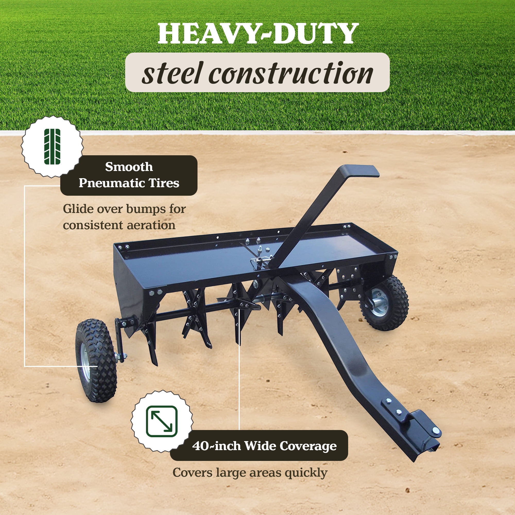 Yard Tuff Steel Plug Aerator Universal Hitch, 40 Inch Wide Working Width