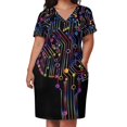 thumbnail image 3 of Vestido holgado con bolsillos y circuito colorido para mujer, elegante vestido de fiesta de verano 2025 con diseño de cerebro de computadora digital, 3 of 7
