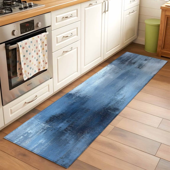 Abstract Blue Art Runner Rugs 2x6 ft Retro Gradient Blue Watercolor Washable Hallway Rugs Non-Slip Floor Mats Absorbent Carpet Bedside Runners for Bedroom Kitchen Bathroom Laundry Room