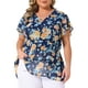 thumbnail image 1 of Blusas de mujer de tallas grandes Agnes Orinda 2026 Verano, con cuello en V, de manga corta, superpuestas, casuales y con estampado floral 3X Azul oscuro, 1 of 6