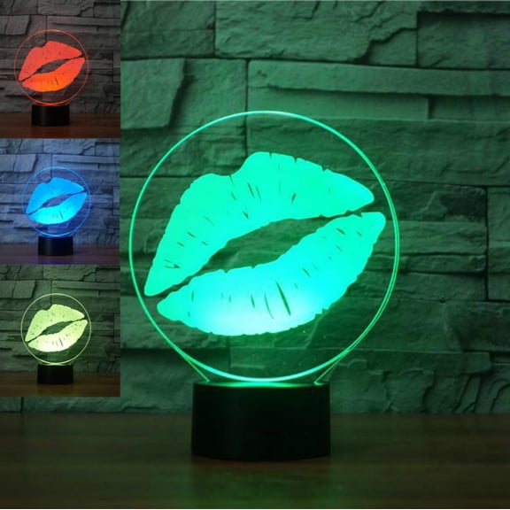 YSITIANNA 3D Lips Mouth Night Light Table Desk Optical Illusion Lamps 7 Color Changing Lights LED Table Lamp Xmas Home Love Birthday Children Kids Decor Toy Gift STNL#3611