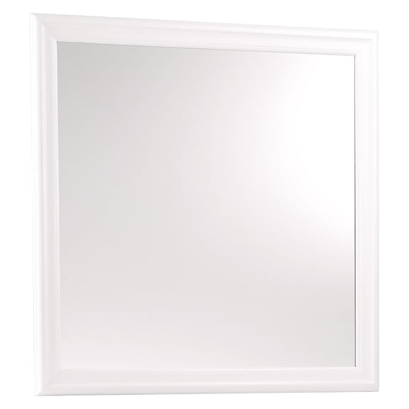 Transitional Square Mirror with Wooden Encasing and Convex Edges, White- Saltoro Sherpi