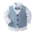 thumbnail image 3 of Sholeno Baby Boys Gentleman Outfit Toddler Formal Party Suit Bow Tie Dress Shirt + Tuxedo Vest + Light Blue 120, 3 of 7