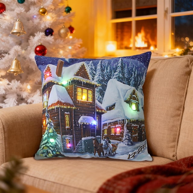 Christmas LED Decorative Pillowcase, Multicolour Holiday Cushion with Two Lighting Modes, Soft Polyester Cover for Festive Home Decor and Comfort, 45 x 45 cm