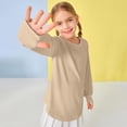 thumbnail image 6 of Resicozy Thumb Holes Long Sleeve Shirts for Girls Casual Trendy Crewneck Hem Loose Solid Color Tunic Tops Khaki 130, 6 of 7