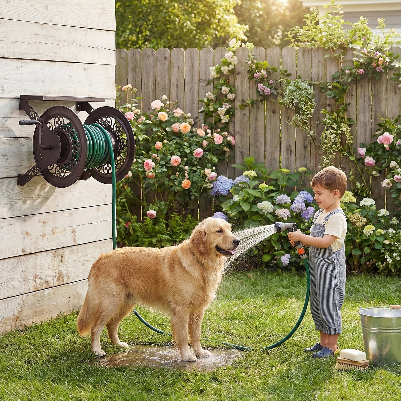 Ktaxon Exclusive Design Wall Mount Hose Reel, Retro Brown Iron Construction with Patented Smooth Winding System