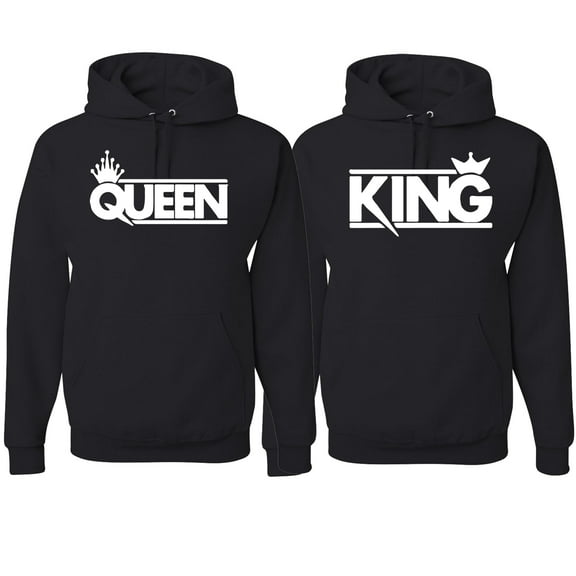 Wild Bobby, Crowned King And Queen Matching Valentines Day Outfit His and Hers Matching Couples Hoodie Sweatshirts, Black, Mens S-Womens S