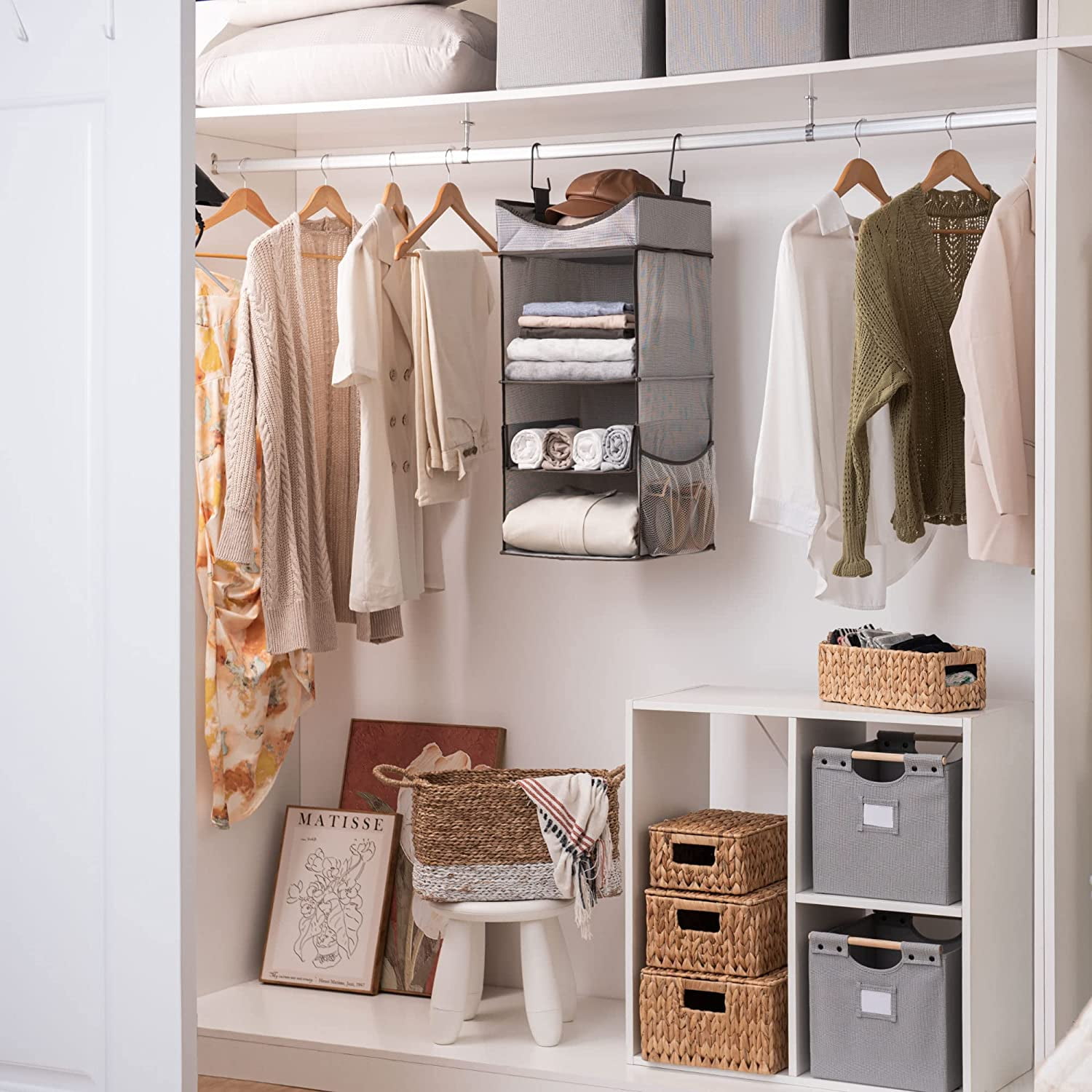 The Container Store 3-Compartment Hanging Closet Organizer Grey, 12 x 12 x 29 H