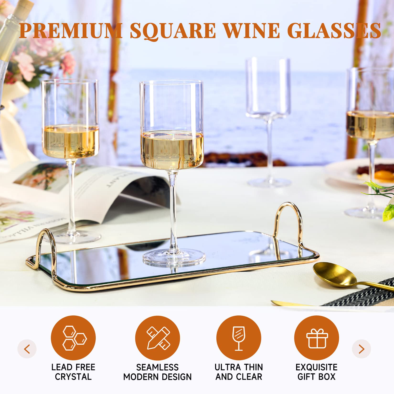 Square Wine Glasses Set of 4 – 17oz Crystal – Elegant & Modern Long Stem  Wine Glasses for White & Re…See more Square Wine Glasses Set of 4 – 17oz