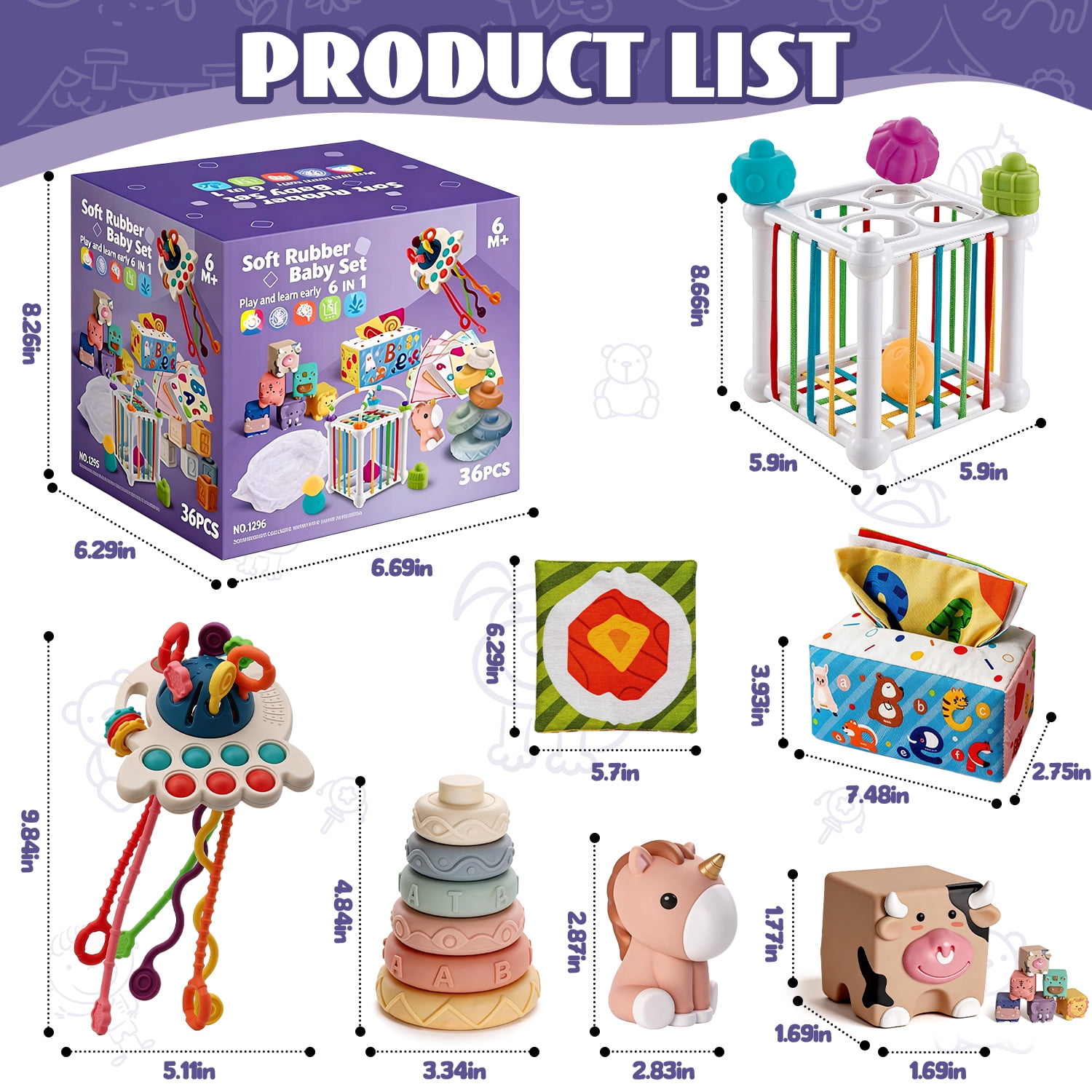Caunedy 6 in 1 Montessori Toys for Baby 6-12 Months and Infant Toy for 1-3 Year Old.Early Learning Toys Set,First Baby Gift Set for Girl Boy