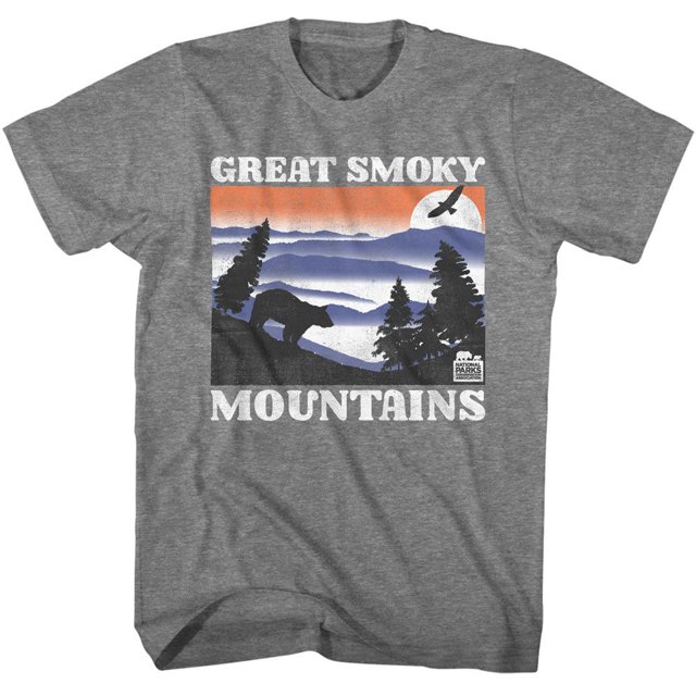 National Parks Gsm Bear And Mntns Light Graphite Heather Adult T-Shirt 4Xl