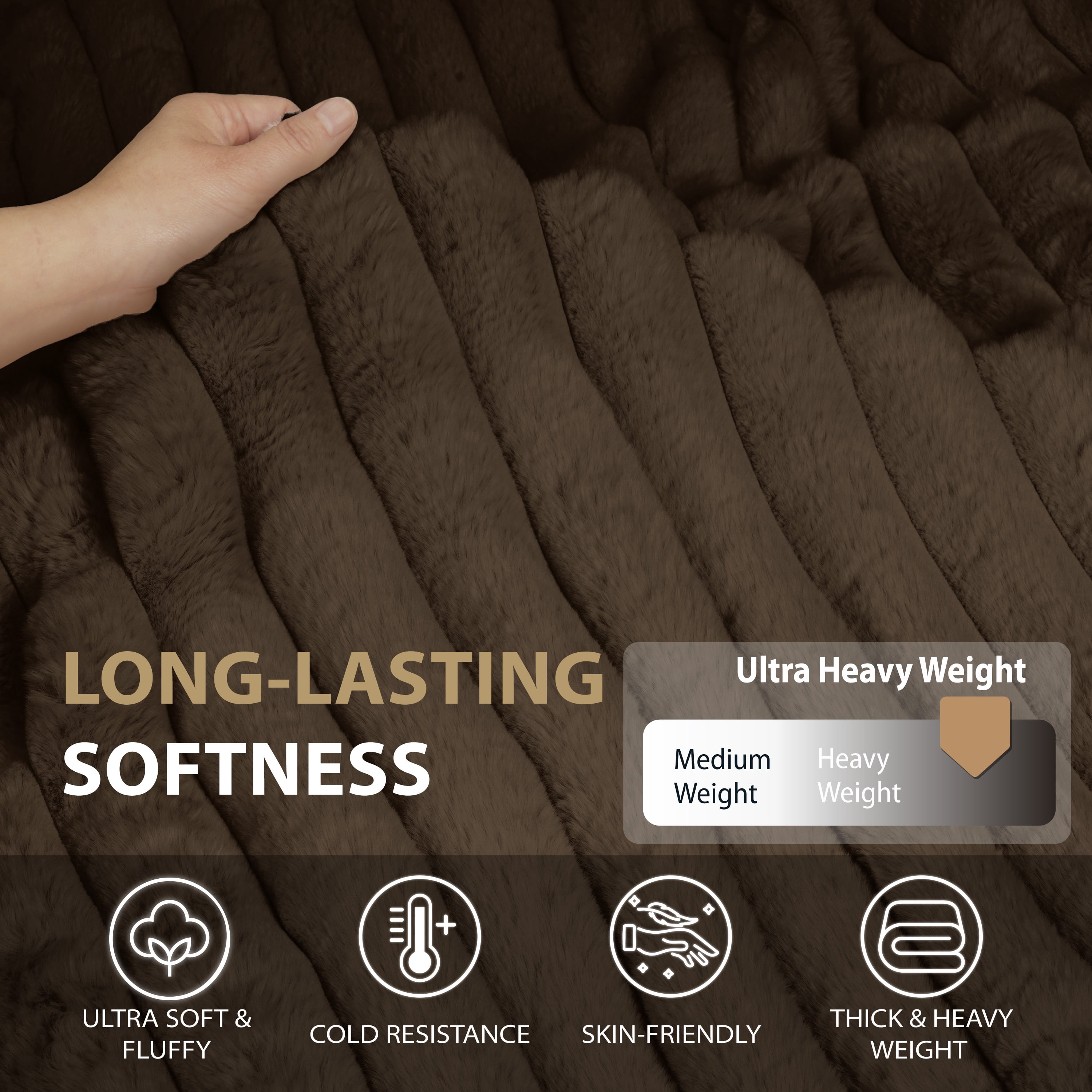Regal Living Luxury Reversible Textured Stripe Faux Fur & Velvet Throw, Cocoa Brown, 50" x 70"