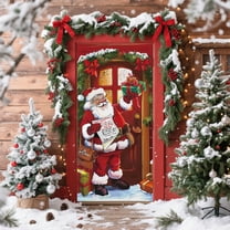 RuiJiao Christmas 3D Visual Door Cover Decoration, Multicolor Nylon and Spandex Holiday Party Backdrop for Festive Atmosphere, 35.83x79.92in Durable Reusable Santa Claus Gift Delivery Decor