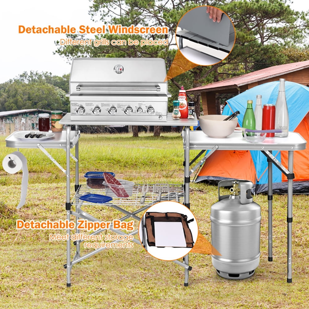 Aimee Lii Foldable Outdoor BBQ Portable Grilling Table With Windscreen Bag, Folding Camping Table