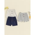 thumbnail image 3 of Suealasg Toddler Boys 3Packs Summer Shorts Solid Color Striped Elastic Waist Casual Short Pants 3M 6M 12M 18M 24M 3T Baby Boys Button Shorts, 3 of 7