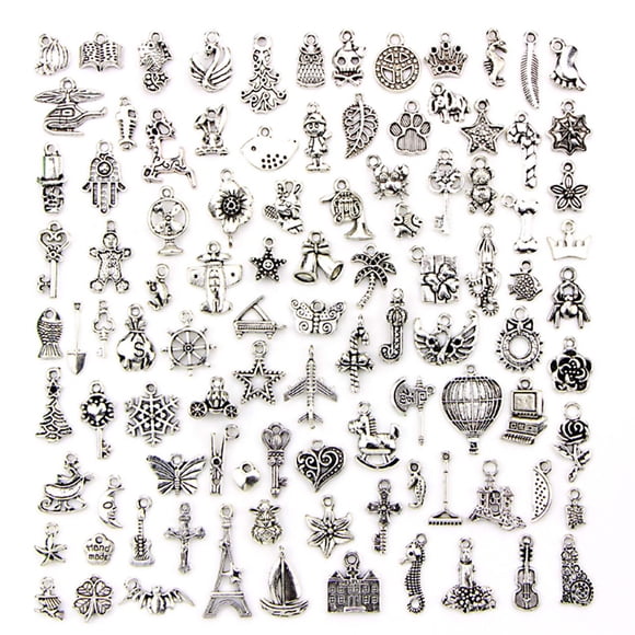 Accesorios para colgantes de bricolaje de aleación de plata oscura para hacer pulseras hechas a mano (estilos de 100 piezas)