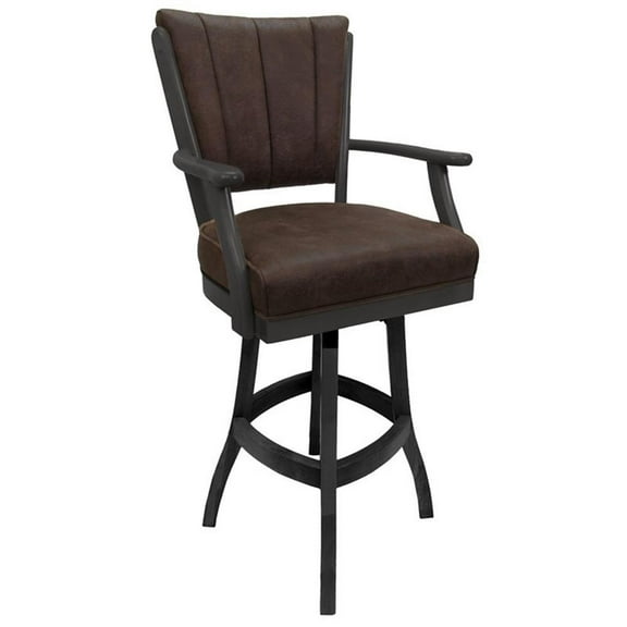 Classic Wood Swivel Extra Tall 34" Stool Arms - Whiskey Brown Fabric - Dark Gray