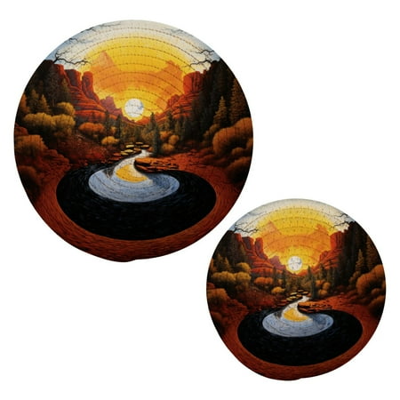 

Sunset Mountain Landscape Pot Holders Set Trivets Hot Pads Cotton Mats for Cooking