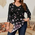 thumbnail image 2 of WTOBBY Women's Plus Size Floral Print Keyhole Top 3/4 Sleeve Flowy Tunic Casual V-Neck Shirt for Comfortable Everyday Style,Black L, 2 of 5