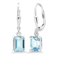 Gem Stone King 925 Sterling Silver Sky Blue Aquamarine Dangle Earrings for Women (2.80 Cttw, Gemstone March Birthstone, Octagon 8X6MM)