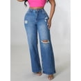 thumbnail image 1 of Lovelywholesale Women's Ripped Long Pants Straight Low Stretchy Jeans, 1 of 6