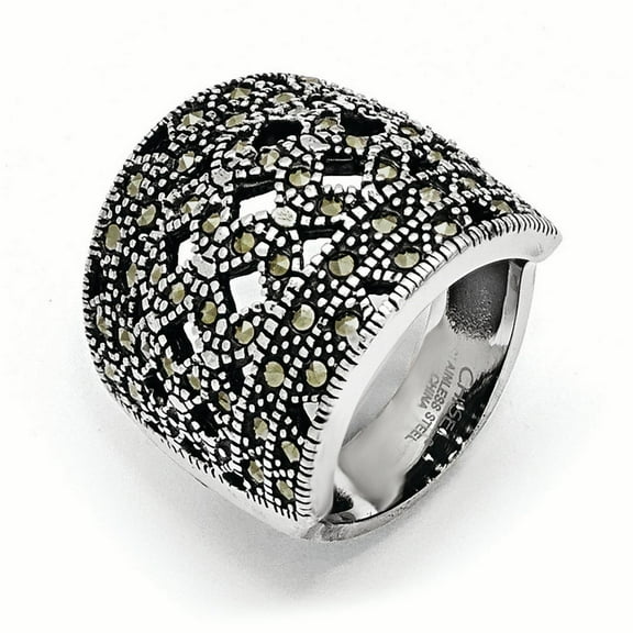 Chisel Stainless Steel Polished and Antiqued Marcasite Ring