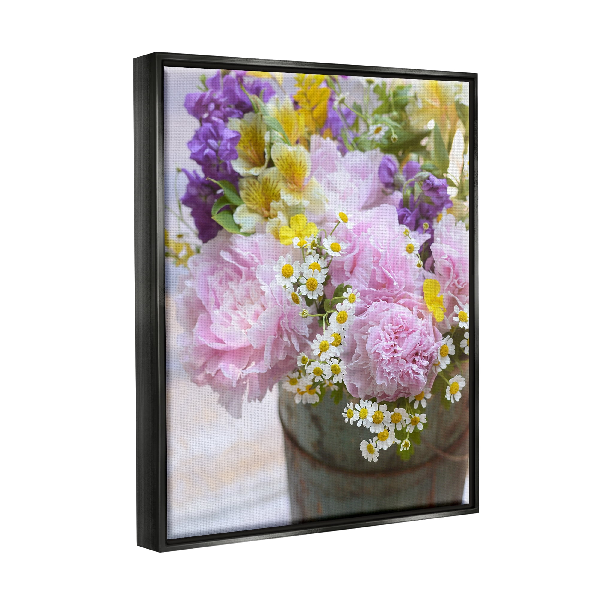 Stupell Industries Spring Blooms in Bucket Botanical & Floral Photography Black Floater Framed Canvas Art Print Wall Art, 25 x 31