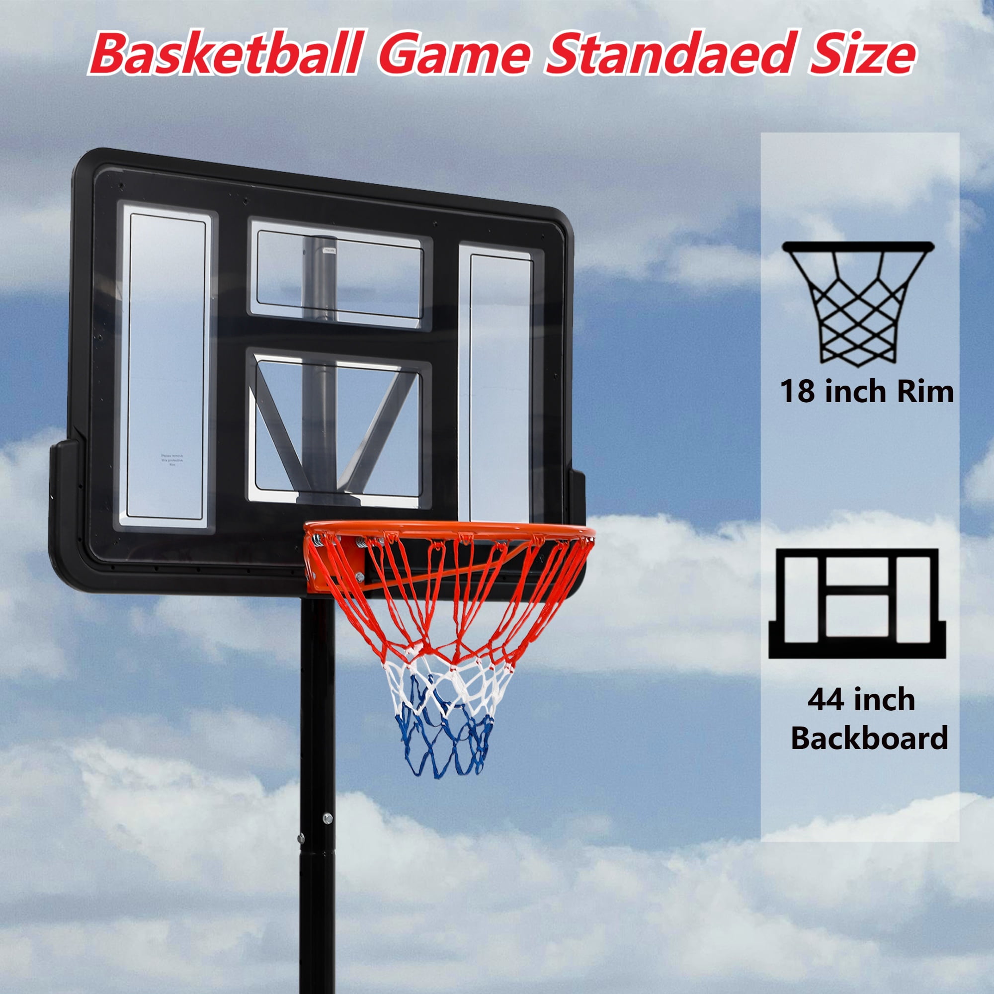 WildBreak Portable Basketball Goal System, Adjustable Height 5.2-10 Ft, 44 x 29.5" Backboard