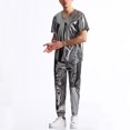 thumbnail image 4 of RYDCOT Men's Metallic Glossy V Neck Short Sleeve T Shirt and Pants 2 Piece Set Jacket Men Straight Leg Trousers Costume for Men Disco Cosplay Party Gray, 4 of 4