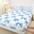 thumbnail image 4 of Erosebridal Blue Watercolor Bow Tie Bed Sheets 4pcs for Girls Women,Cartoon Floral Clover King Sheets for Kids Teens,Luxury Bedroom Decor, 4 of 5