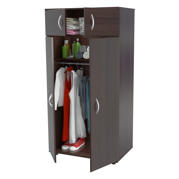 Inval Four Door Wardrobe/Armoire, Espresso - Wengue Finish