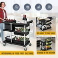 thumbnail image 5 of TUFFIOM 3-Tier Plastic Service Storage Utility Cart with Wheels, Heavy Duty Multi-Function Mobile Shelving Unit Organizer, Ideal for Restaurant, Foodservice, Office, Warehouse, Black, 5 of 9